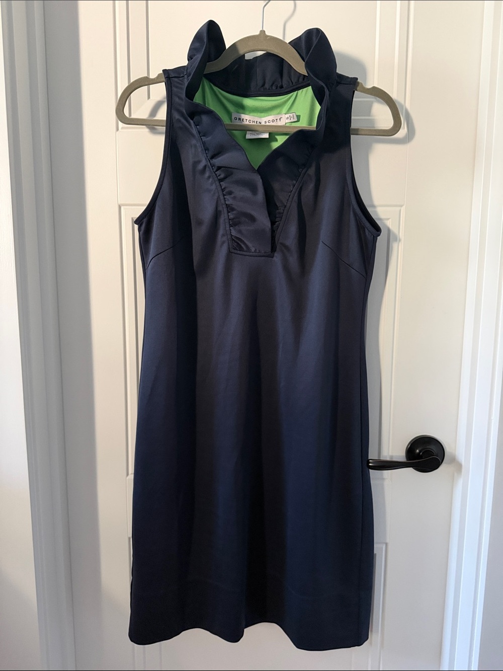 Gretchen Scott Designs Navy Sleeveless Ruffle Collar Mini Dress